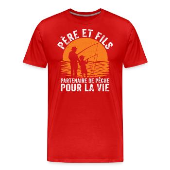 Père et fils partenaire de pêche pour la vie - T-shirt bio Premium Homme - rouge - Devant - Damien (186cm)