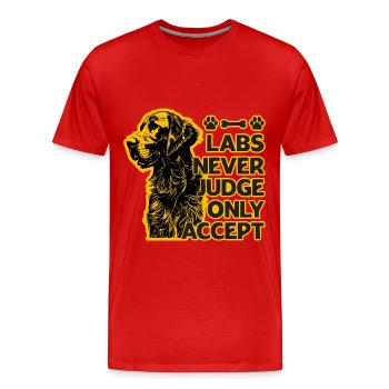 Les labos ne jugent jamais, seulement accepter - T-shirt bio Premium Homme - rouge - Devant - Damien (186cm)