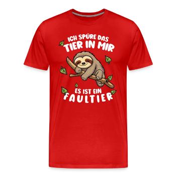 Faultier Lustiger Spruch Ich spüre das Tier in mir - Männer Premium Bio T-Shirt - Rot - Vorne - Damien (186cm)