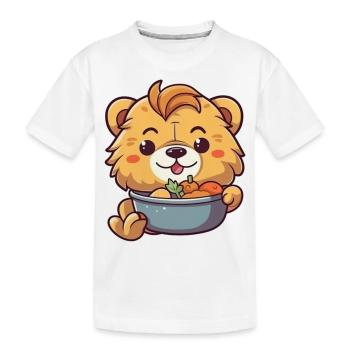Entzückender Cartoon-Löwe genießt eine Mahlzeit 🦁 - Kinder Premium Bio T-Shirt - Weiß - Vorne