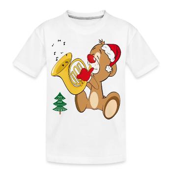 Nounours avec trompette, Noël - T-shirt bio Premium Enfant - blanc - Devant