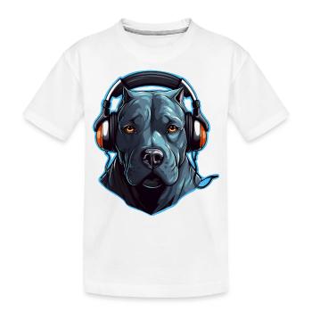 Cooler Pitbull mit Kopfhörern - Kinder Premium Bio T-Shirt - Weiß - Vorne