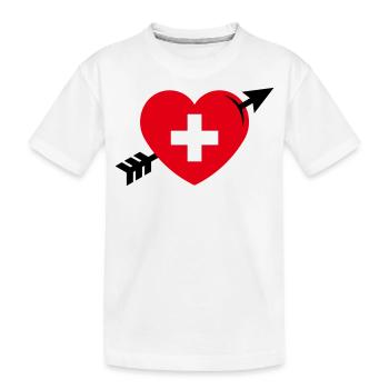 Heart - Swiss Cross Arrow (I Love Switzerland, 3C) - Kids' Premium Organic T-Shirt - white - Front
