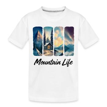 Berglandschaft mit See und Waldhütte - Kinder Premium Bio T-Shirt - Weiß - Vorne
