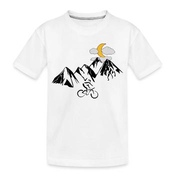 Mountain bikers with mountains - Kids' Premium Organic T-Shirt - white - Front