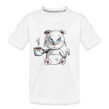 Grummelige Morgenmuffel Katze - Kaffee - Katzen - Kinder Premium Bio T-Shirt - Weiß - Vorne