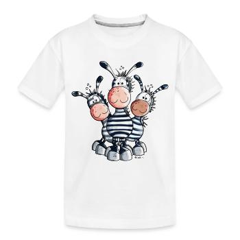 Süßes Zebra Trio - Kinder Premium Bio T-Shirt - Weiß - Vorne