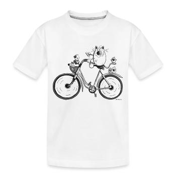 Katze auf Radtour - Kinder Premium Bio T-Shirt - Weiß - Vorne