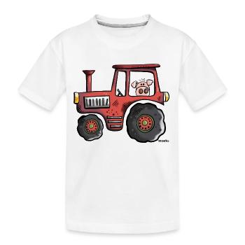 Porc conduire un tracteur - T-shirt bio Premium Enfant - blanc - Devant