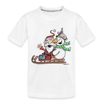 Santa Claus and Snowman - Sledge - Christmas - Kids' Premium Organic T-Shirt - white - Front