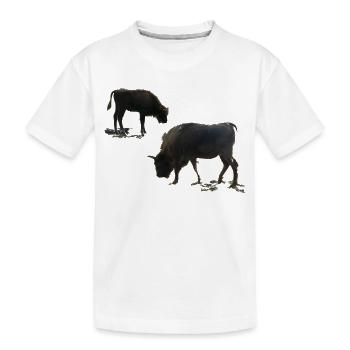 Bison with young animal - Kids' Premium Organic T-Shirt - white - Front