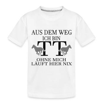 Tuniertrottel ich mach hier alles - Pferd Rappe - Kinder Premium Bio T-Shirt - Weiß - Vorne