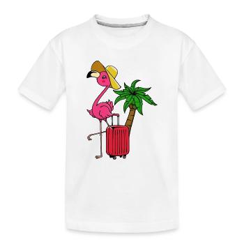 Verreisen Urlaub Ferien Flamingo Palmen Karibik - Kinder Premium Bio T-Shirt - Weiß - Vorne
