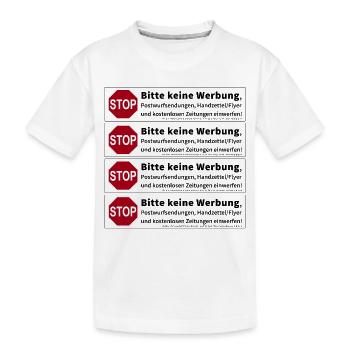 4 x Stop Bitte keine Werbung Sticker - Kinder Premium Bio T-Shirt - Weiß - Vorne