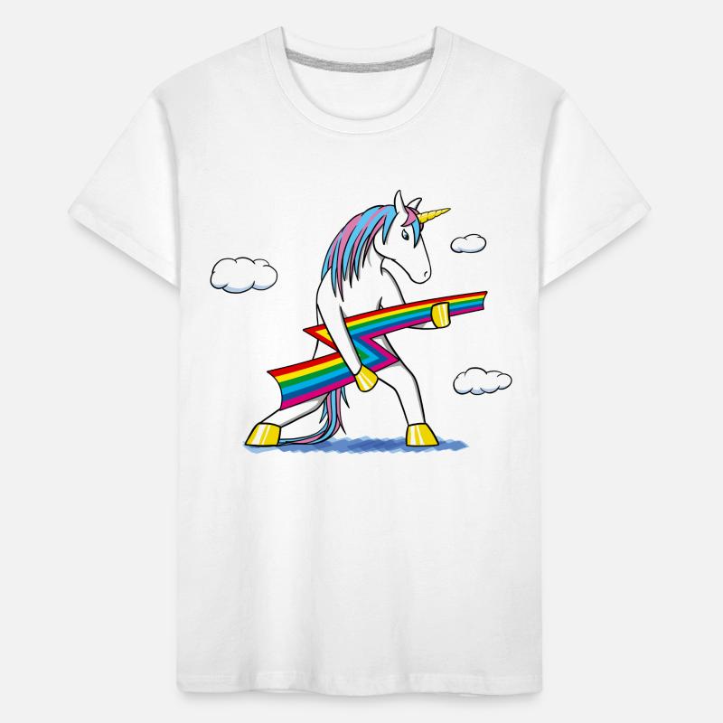 Rainbow Rock – Einhorn mit Regenbogenblitz Kinder Premium Bio T-Shirt