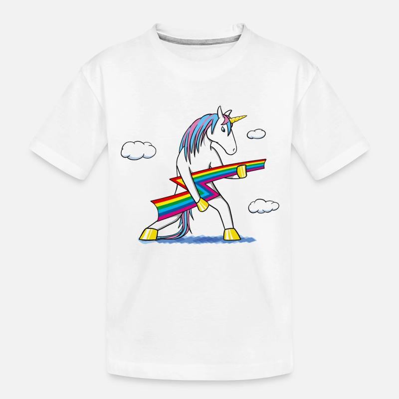 Rainbow Rock – Licorne avec éclair arc‑en‑ciel - T-shirt bio Premium Enfant - blanc