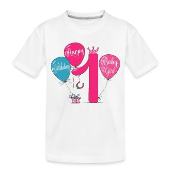 Joyeux anniversaire 1 bébé fille - T-shirt bio Premium Enfant - blanc - Devant