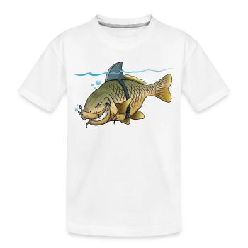 Shark Carp Lustiges Angelzeichentrick-Design - Kinder Premium Bio T-Shirt - Weiß - Vorne