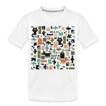 Cat fox bird pattern l multicolour - Kids' Premium Organic T-Shirt - white - Front