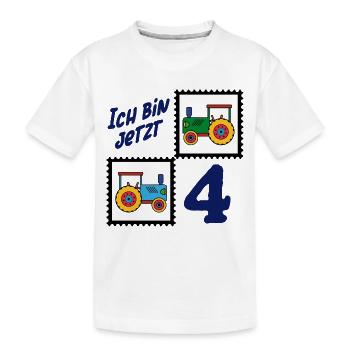 Ich bin vier Jahre – 4. Geburtstag mit Traktoren - Kinder Premium Bio T-Shirt - Weiß - Vorne