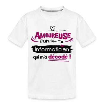 Amoureuse d'un informaticien ! humour geek - T-shirt bio Premium Enfant - blanc - Devant