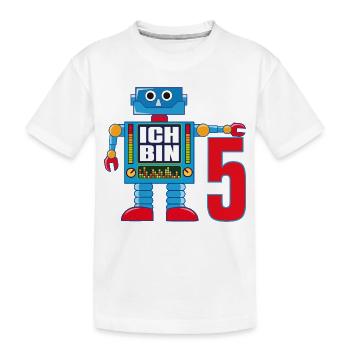 Lustiger blauer Roboter - ich bin 5 Jahre alt - Kinder Premium Bio T-Shirt - Weiß - Vorne