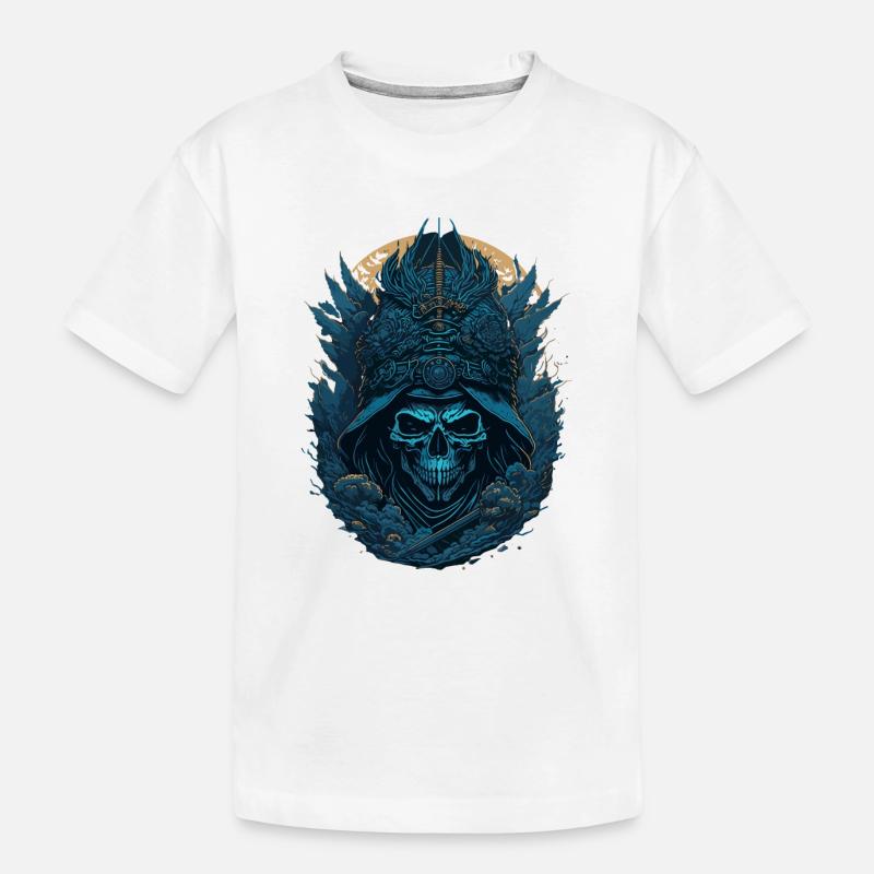 Blauer Samurai Skelett Schädel - Blauer Samurai Schädel - Kinder Premium Bio T-Shirt - Weiß