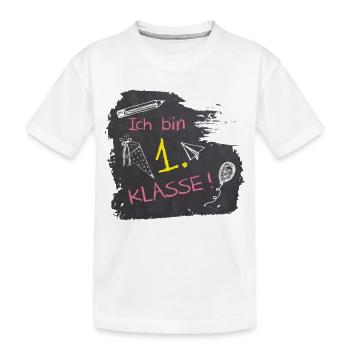 Je suis en 1ère année | Craie pour tableau noir - rose jaune - T-shirt bio Premium Enfant - blanc - Devant