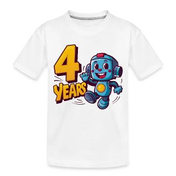 Four Years Cute Little Robot Children's Birthday Party - Kids' Premium Organic T-Shirt - white - Front