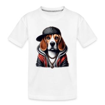 Beagle Gangsta Hund Cappy Geschenk - Kinder Premium Bio T-Shirt - Weiß - Vorne