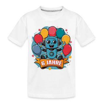 6 Jahre Kleiner Roboter mit bunten Luftballons - Kinder Premium Bio T-Shirt - Weiß - Vorne
