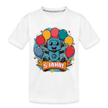 5 Jahre Kleiner Roboter mit bunten Luftballons - Kinder Premium Bio T-Shirt - Weiß - Vorne