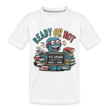 Premier jour d’école pour les petits robots - T-shirt bio Premium Enfant - blanc - Devant