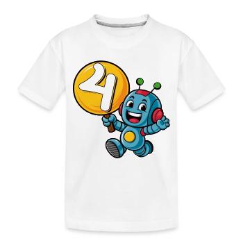 Finally 4 Years Four Fourth Birthday Robot - Kids' Premium Organic T-Shirt - white - Front