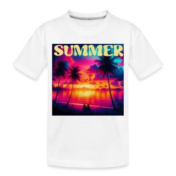 Sommerpalmen-Sonnenuntergang Retro - Kinder Premium Bio T-Shirt - Weiß - Vorne