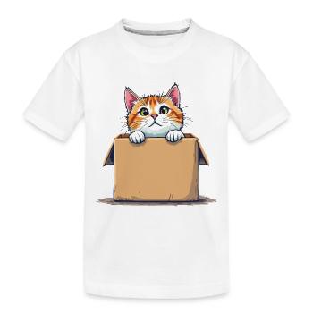 Chat assis dans un emballage en carton Humour drôle typique - T-shirt bio Premium Enfant - blanc - Devant