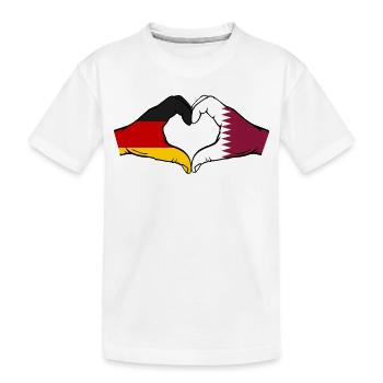Deutschland Katar Flagge Hände Herzform - Kinder Premium Bio T-Shirt - Weiß - Vorne
