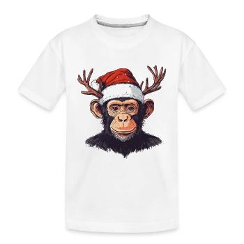 Affe mit Weihnachtsmütze und Geweih Weihnachten - Kinder Premium Bio T-Shirt - Weiß - Vorne