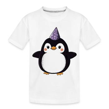 Glücklicher Pinguin mit Partyhut - Cartoon Design - Kinder Premium Bio T-Shirt - Weiß - Vorne