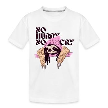 No Hurry, No Cry – Relaxed Sloth Motif - Kids' Premium Organic T-Shirt - white - Front