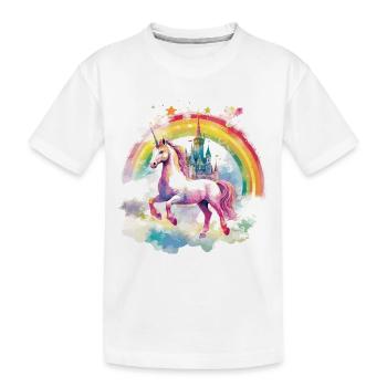 Einhorn Regenbogen Schloss Bunt Magie Fantasie - Kinder Premium Bio T-Shirt - Weiß - Vorne