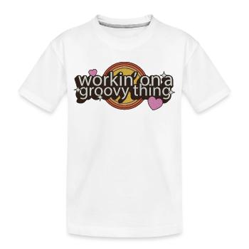 Travailler sur un truc groovy – Lettrage des années 70 - T-shirt bio Premium Enfant - blanc - Devant