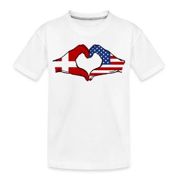 Dänemark USA Flagge Haende Herzform - Kinder Premium Bio T-Shirt - Weiß - Vorne