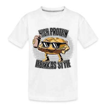 High Protein – Leberkas Style Gym Humor - Kinder Premium Bio T-Shirt - Weiß - Vorne