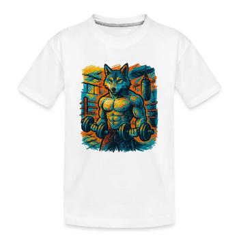 Wolf-strong gym strength - Kids' Premium Organic T-Shirt - white - Front