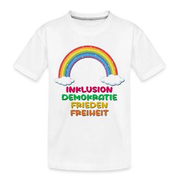 INKLUSION REGENBOGEN FRIEDEN DEMOKRATIE - Kinder Premium Bio T-Shirt - Weiß - Vorne