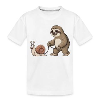 Paresseux et escargot - T-shirt bio Premium Enfant - blanc - Devant