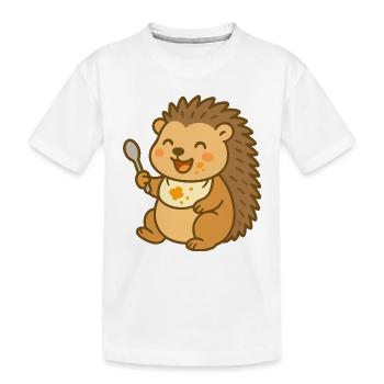 Bébé hérisson nourrissant la bouillie - T-shirt bio Premium Enfant - blanc - Devant