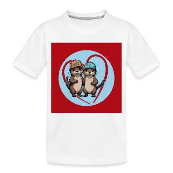 Zwei Fischotter mit Basecap Kumpels und Freunde - Kinder Premium Bio T-Shirt - Weiß - Vorne
