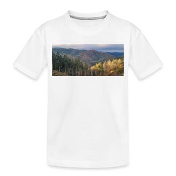 Herbstliche Waldlandschaft mit Sonnenlicht - Kinder Premium Bio T-Shirt - Weiß - Vorne